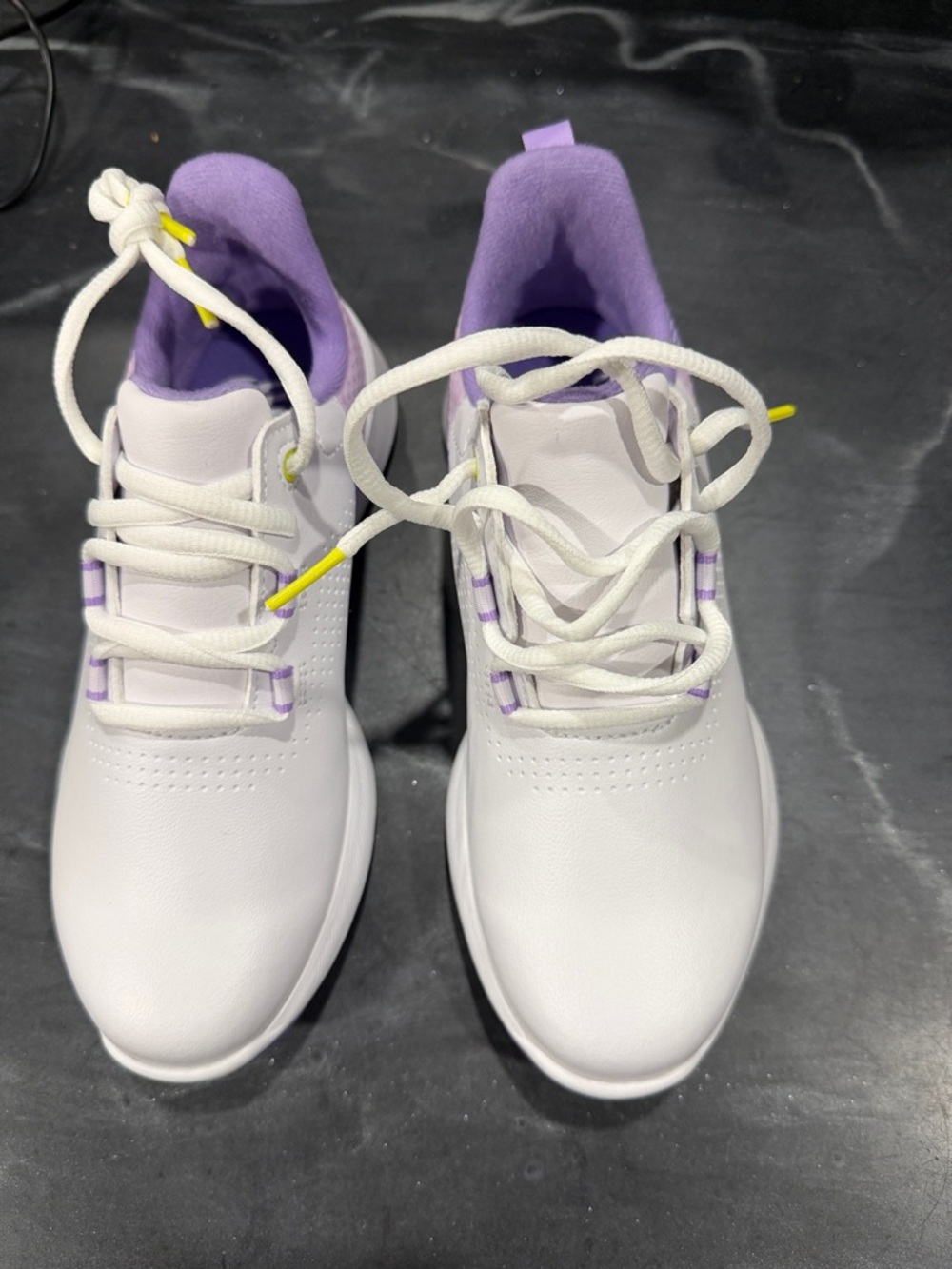 FootJoy White Athletic Sneakers with Lavender Interior and Yellow Accents
